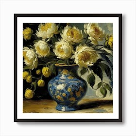 Peonies In A Blue Vase Art Print