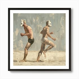 Men Dancing Fox Masks - S Art Print