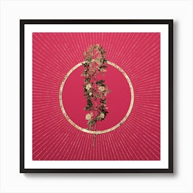 Gold Cuspidate Rose Glitter Ring Botanical Art on Viva Magenta n.0086 Art Print