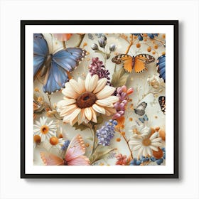 Victorian Era Butterflies And Flowers 1 Art Print