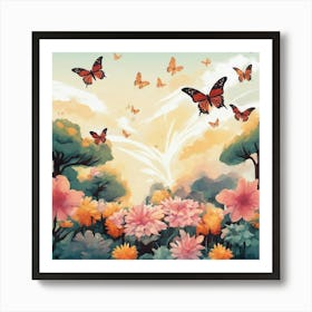 Butterflies In The Garden Art Print