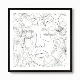 Portrait Of A Woman With Flowers 1 Art Print