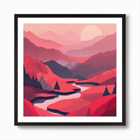 Misty mountains background in red tone 7 Art Print