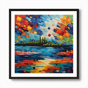 Geometric Dawn: Abstract Island Reflections in a Lively Sky fine wall art Art Print