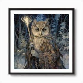 Queen Of The Fae Owl Clan. Enchanted Winter Forest Art Print. Art Print