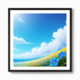 Blue Flowers In The Field Art Print