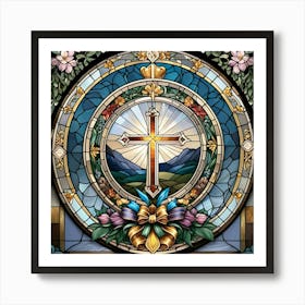 Stained Glass of Christian Holy Cross Art Print