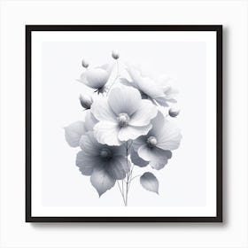 "Monochrome Botanicals: Elegance in Bloom"  'Monochrome Botanicals: Elegance in Bloom' presents a stunning cluster of flowers rendered in grayscale, highlighting the subtle play of light and shadow. The intricate detailing of each petal and leaf creates a harmonious composition that exudes tranquility and sophistication. This piece is a modern twist on classic floral art, perfect for creating an atmosphere of serene elegance in a contemporary space. Art Print