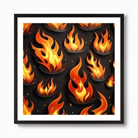 Fire Flames On Black Background 4 Art Print