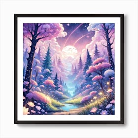 A Fantasy Forest With Twinkling Stars In Pastel Tone Square Composition 161 Art Print