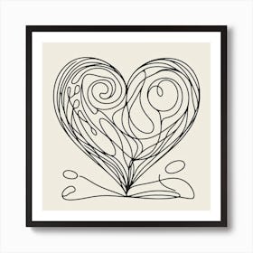 One line, Valentine's day of heart, Picasso style 1 Art Print