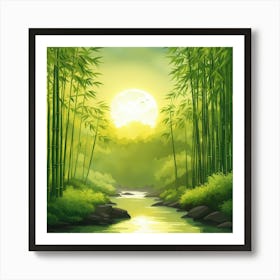 A Stream In A Bamboo Forest At Sun Rise Square Composition 238 Art Print