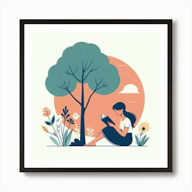 Girl Reading A Book, Vector Style Art Print