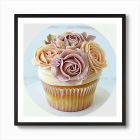 Cupcake Delicious Icing Flowers And Leaves Art Print