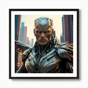 Firefly Robot, Futuristic, Superhero, Steel Wings, Damaged, Human Face, Realistic, City, Cybernetic, (1) Art Print