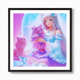 Anime Girl With Teddy Bear Art Print