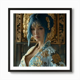 An Elegant Woman With A Japanese Dress (3) Art Print