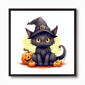 Black cat pumpkin Art Print