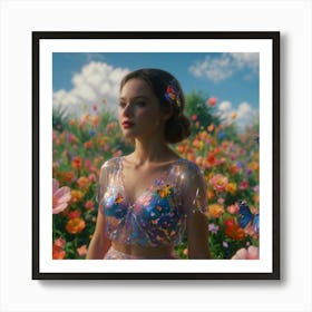 Girl In A Flower Field 1 Art Print