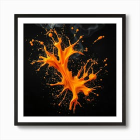 Orange Splash On Black Background 1 Art Print