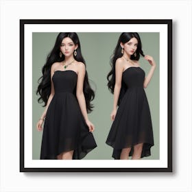 Two Women In Black Dresses Art Print
