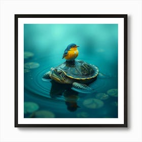 Bird On Turtle Art Print