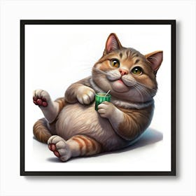 Fat Cat Drinking Juice Art Print