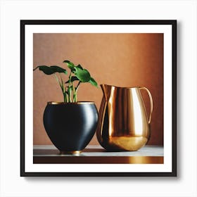 Gold Vase And Plant Art Print