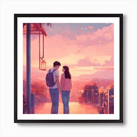 Couple In Love At Sunset Art Print