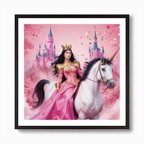 Princess On A Unicorn Art Print