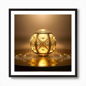 Golden Lantern On A Table Art Print