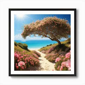 Pink Tree On The Beach Art Print