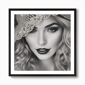 Black And White Portrait Of A Beautiful Woman Art Print