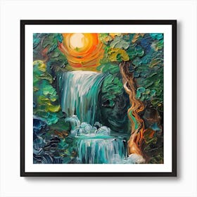 Waterfall At Sunset 1 Art Print