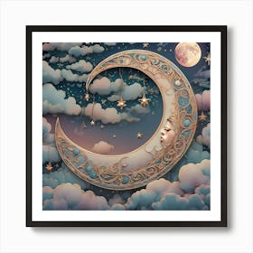 Moon And Stars In The Sky Art Print