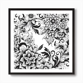 Black And White Floral Design 9 Art Print