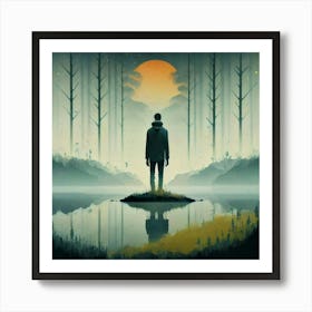 Man Standing In A Lake Art Print