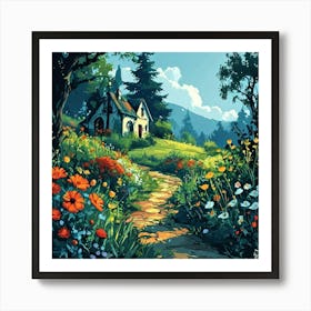 Cottage In The Garden, Design An Artwork Of A Bustling City Street In The Rain Art Print