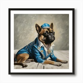 French Bulldog In An Elvis Blue Suit Art Print