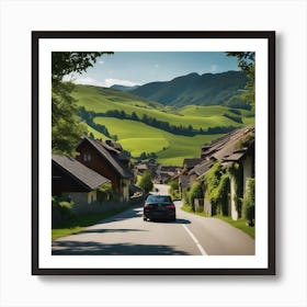 Car Driving Down A Country Road Art Print