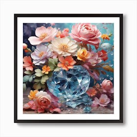 Diamond Vase With Flowers Art Print