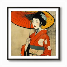 Japanese woman with an umbrella 5 Art Print