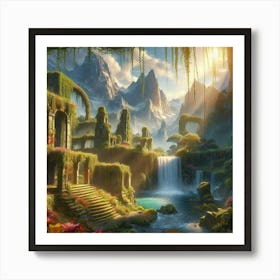 Waterfall In The Jungle paintings art print 10 Art Print