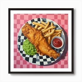 Fish & Chips Pink Checkerboard 4 Art Print