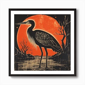 Retro Bird Lithograph Egret 2 Poster