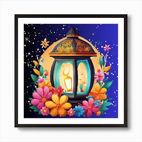 Islamic Lantern With Flowers Art Print