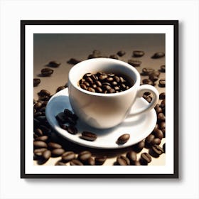 Coffee Cup With Coffee Beans 16 Art Print