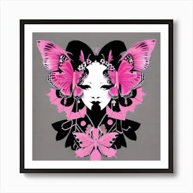 Asian Woman With Butterflies Art Print