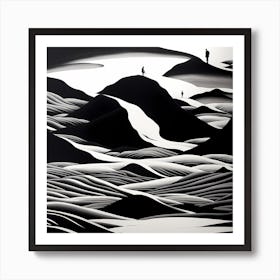 'Landscape', black and white monochromatic art Art Print