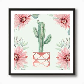 Pink Cactus - Rose Gold Watercolor Floral Art Print